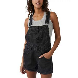 Free People Black Denim Short Overalls